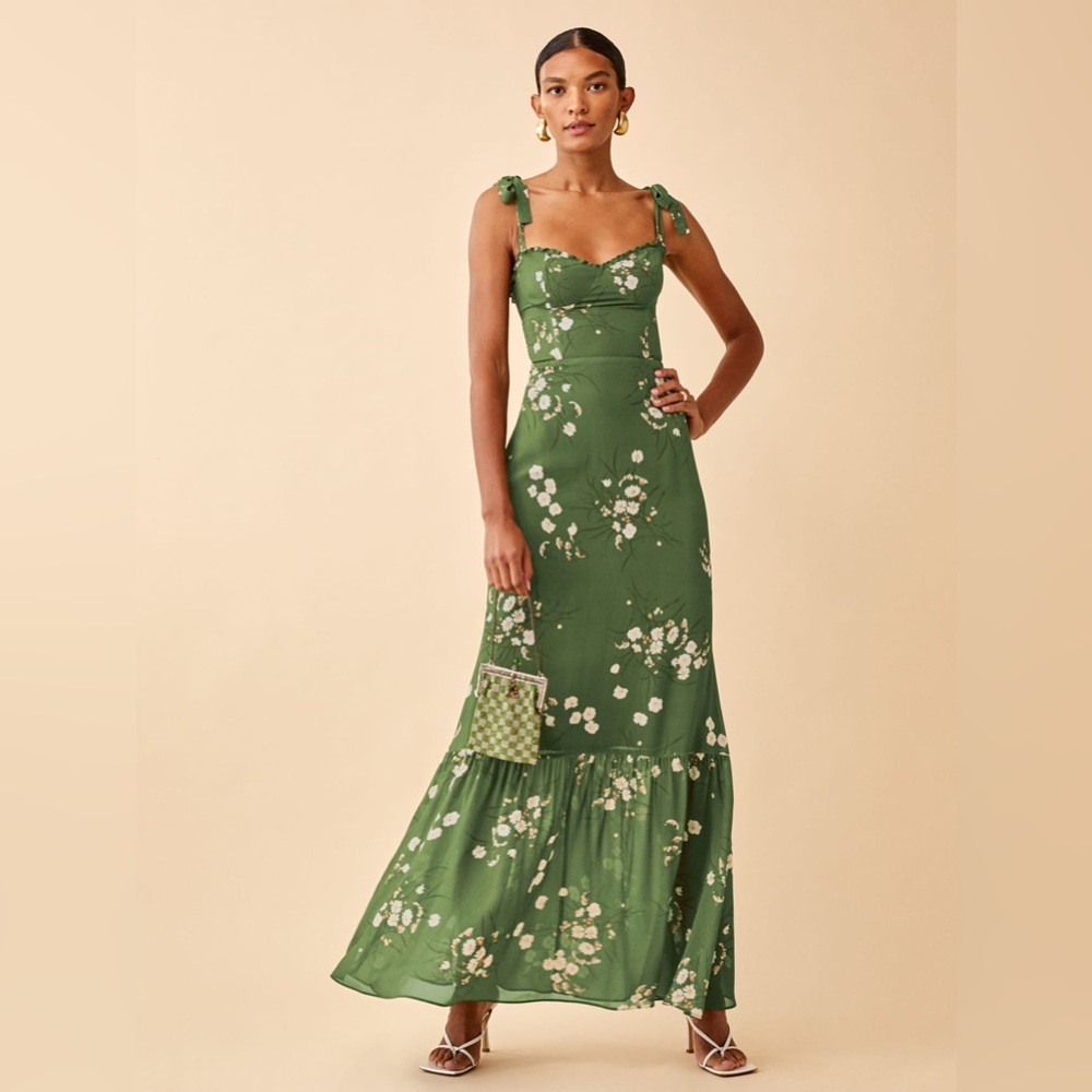 Reformation Green Floral Midi Dress